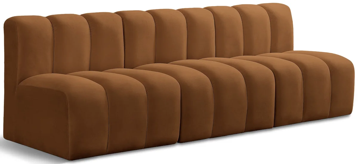 Arc - Velvet 3 Piece Modular Straight Sofa - Saddle