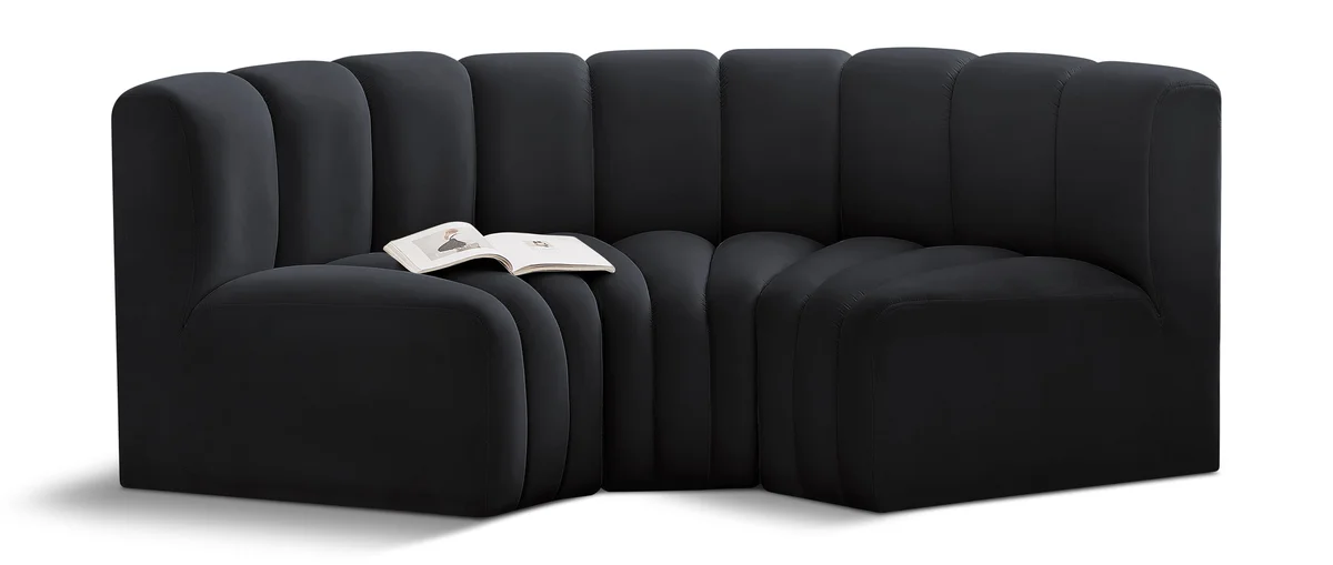Arc - Velvet 3 Piece Modular U-Shaped Sofa - Black