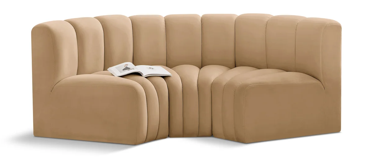Arc - Velvet 3 Piece Modular U-Shaped Sofa - Camel