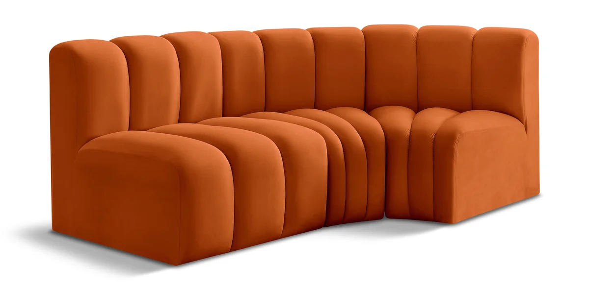 Arc - Velvet 3 Piece Sofa - Cognac