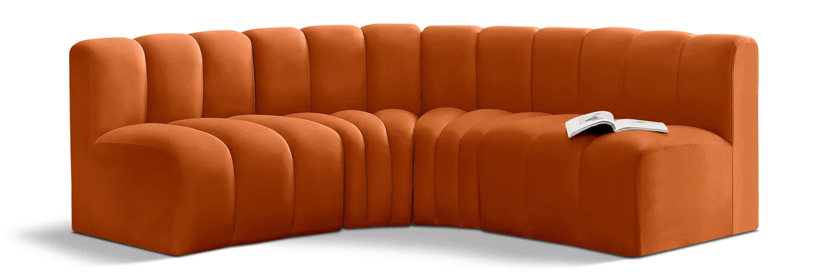 Arc - Velvet 4 Piece Corner Modular Sofa - Cognac