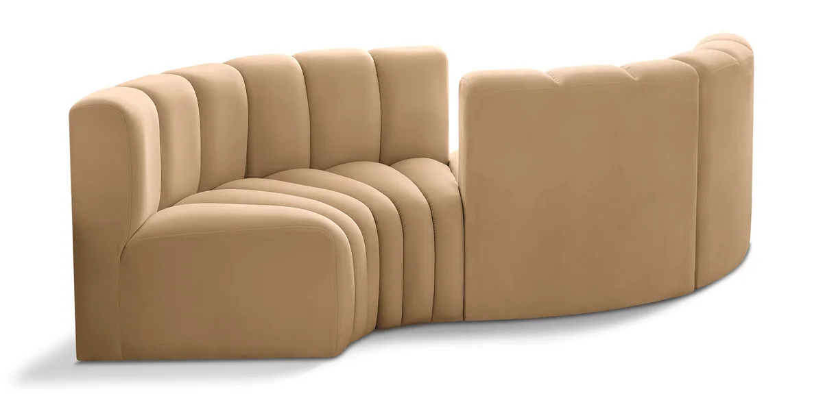 Arc - Velvet 4 Piece Curved Modular Sofa - Camel