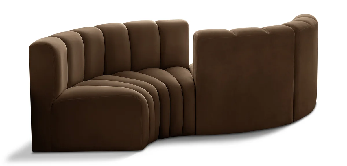 Arc - Velvet 4 Piece Curved Modular Sofa - Brown