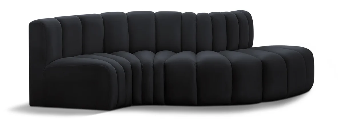 Arc - Velvet 4 Piece L-Shaped Modular Sofa - Black