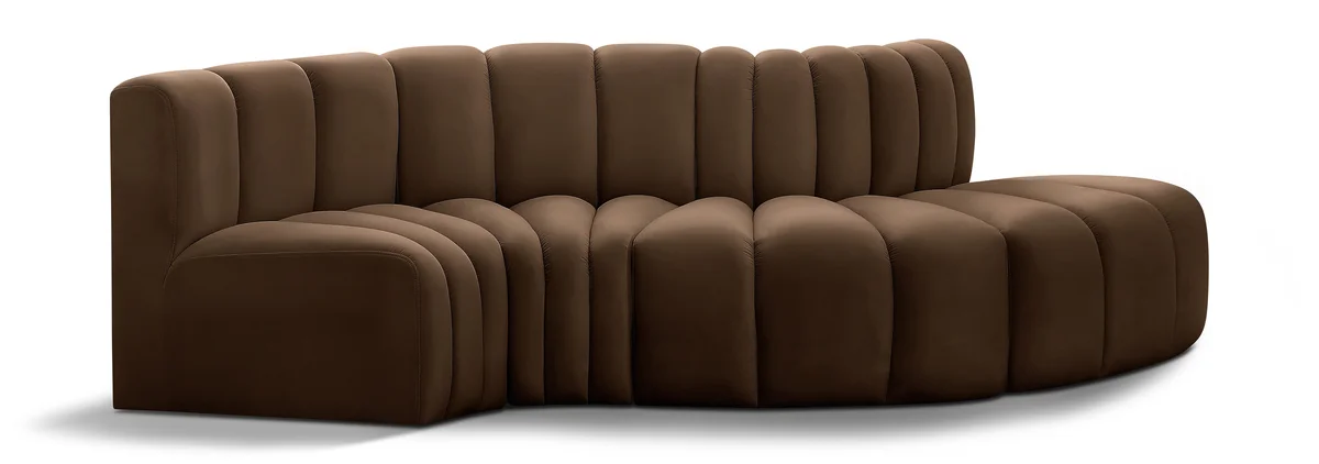 Arc - Velvet 4 Piece L-Shaped Modular Sofa - Brown