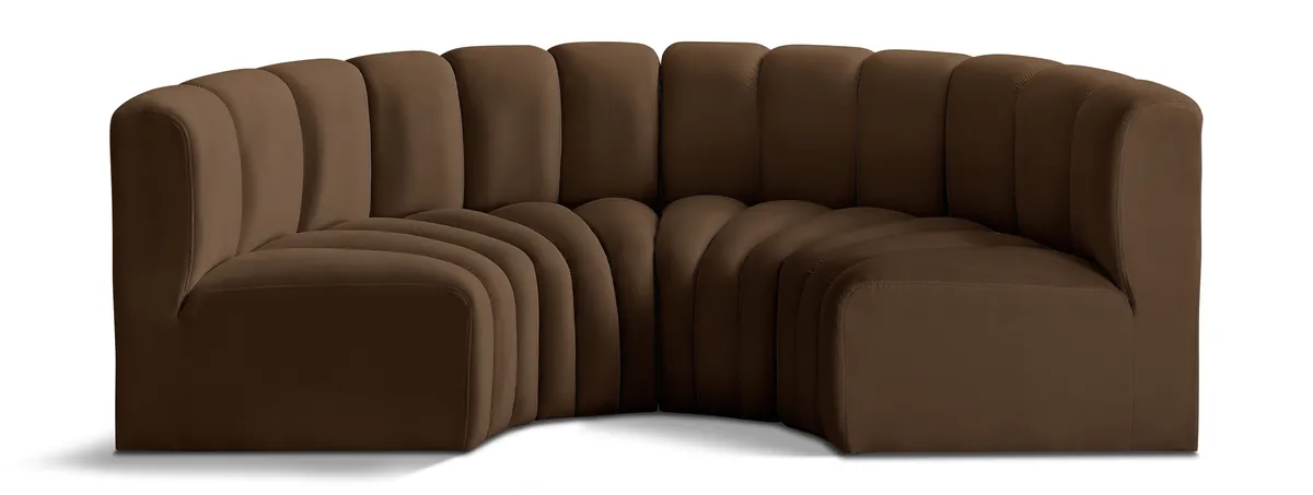 Arc - Velvet 4 Piece U-Shaped Modular Sofa - Brown