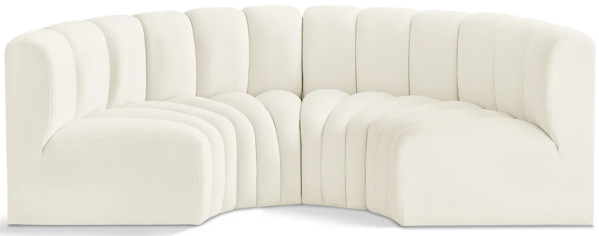 Arc - Velvet 4 Piece U-Shaped Modular Sofa - Cream