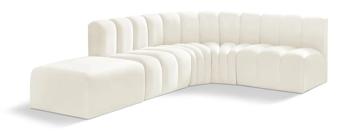 Arc - Velvet 5 Piece Corner Modular Sofa - Cream
