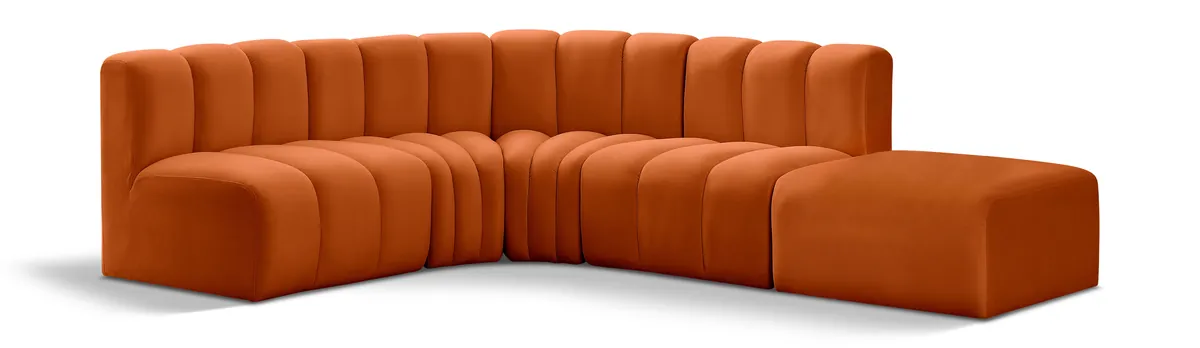 Arc - Velvet 5 Piece Corner Modular Sofa - Cognac