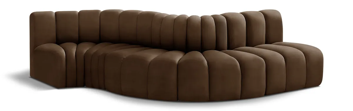 Arc - Velvet 5 Piece Modular Sofa - Brown