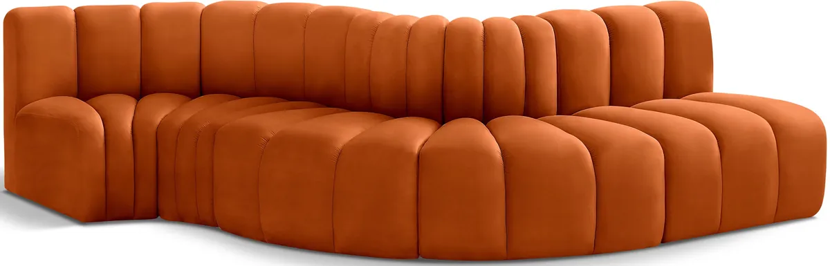 Arc - Velvet 5 Piece Modular Sofa - Cognac