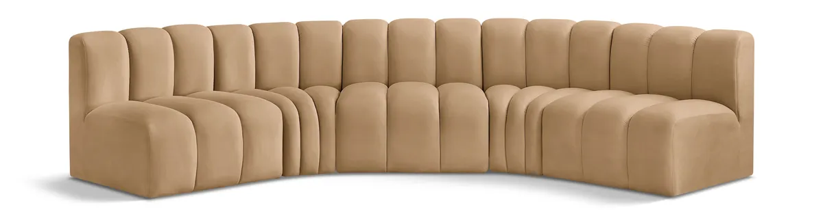 Arc - Velvet 5 Piece U-Shaped Modular Sofa - Camel