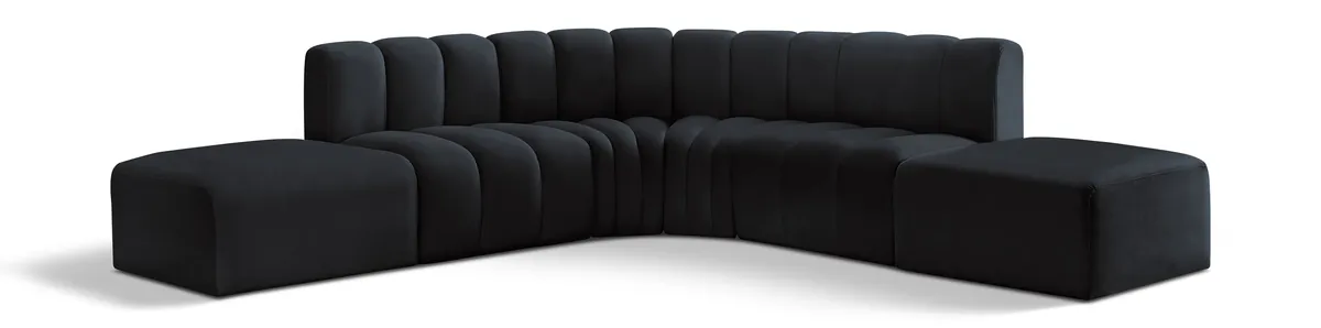Arc - Velvet 6 Piece Corner Modular Sofa - Black