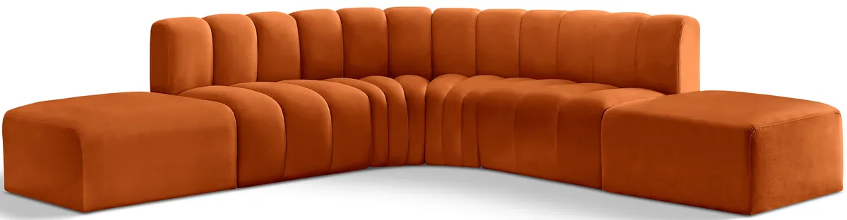Arc - Velvet 6 Piece Corner Modular Sofa - Cognac