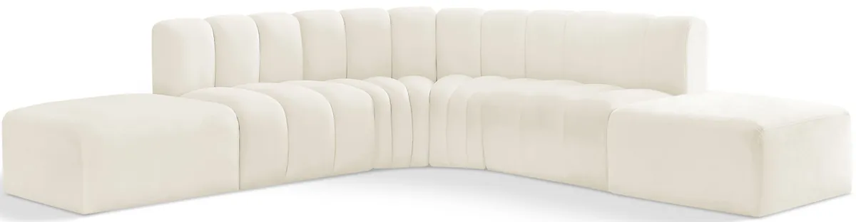 Arc - Velvet 6 Piece Corner Modular Sofa - Cream