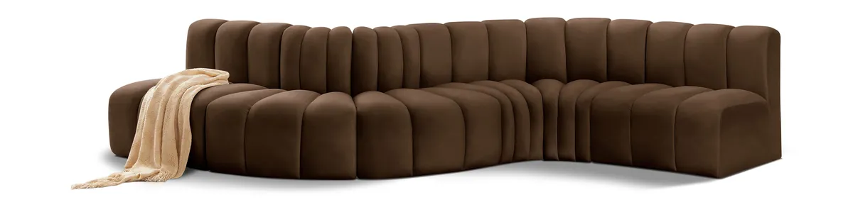 Arc - Velvet 6 Piece Curved Modular Sofa - Brown