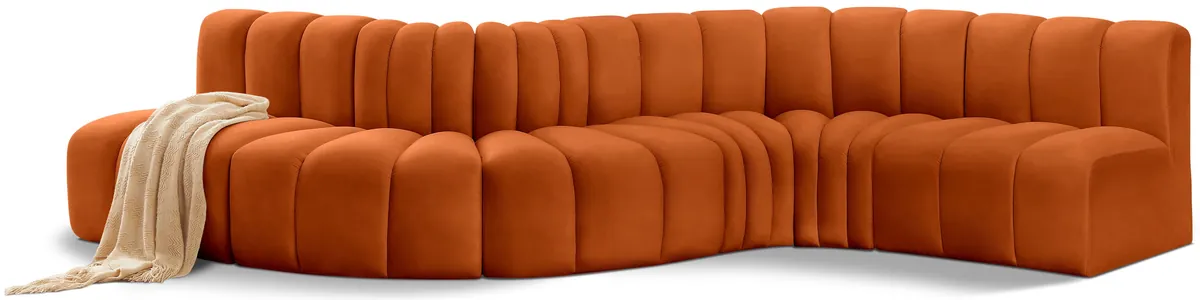 Arc - Velvet 6 Piece Curved Modular Sofa - Cognac