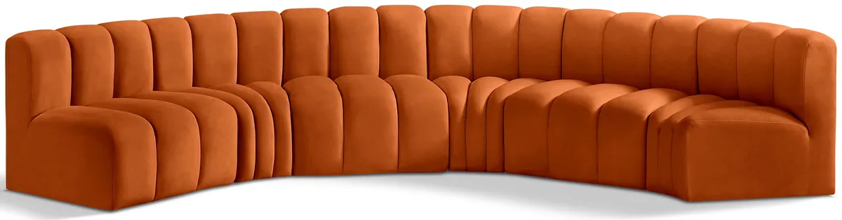 Arc - Velvet 6 Piece U-Shaped Modular Sofa - Cognac