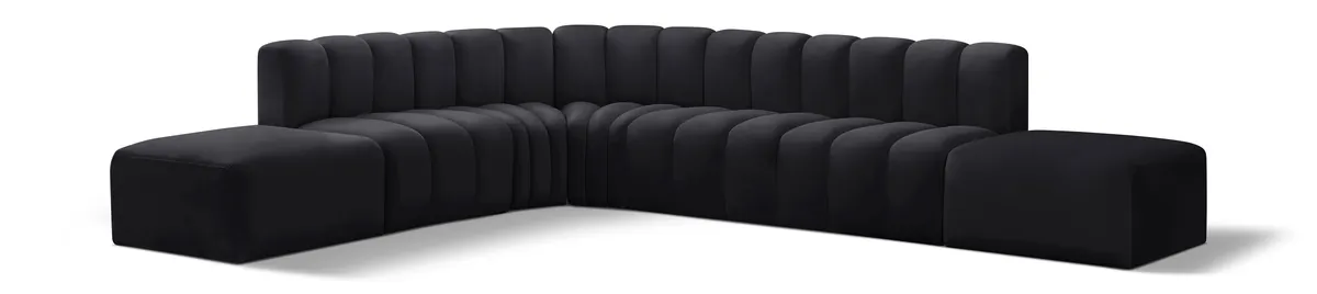 Arc - Velvet 7 Piece Corner Modular Sofa - Black