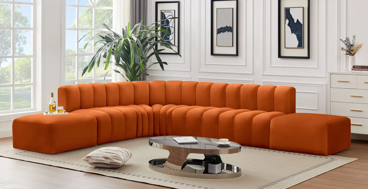 Arc - Velvet 7 Piece Corner Modular Sofa - Cognac - View 2