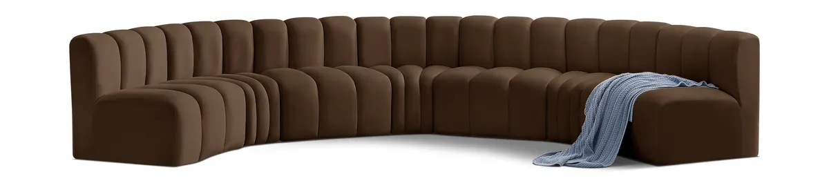 Arc - Velvet 7 Piece U-Shaped Modular Sofa - Brown