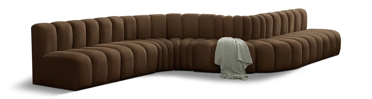 Arc - Velvet 8 Piece Curved Modular Sofa - Brown