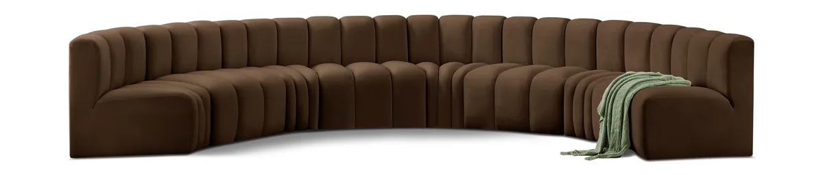 Arc - Velvet 8 Piece U-Shaped Modular Sofa - Brown
