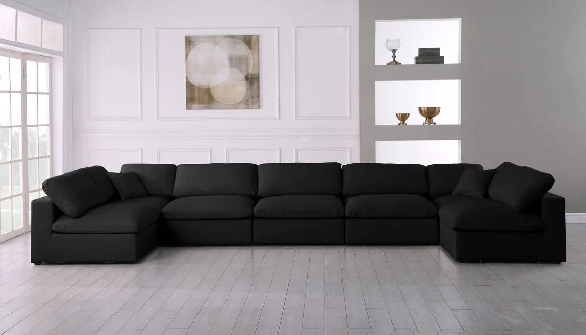 Plush - 7 Piece Modular U-Shaped Sectional - Black