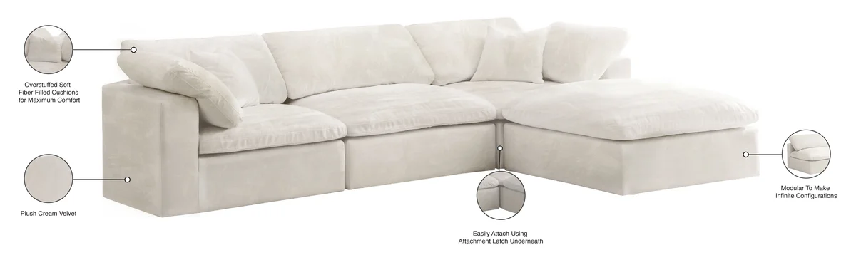 Cozy - 4 Piece Modular Sectional With Chaise - Cream