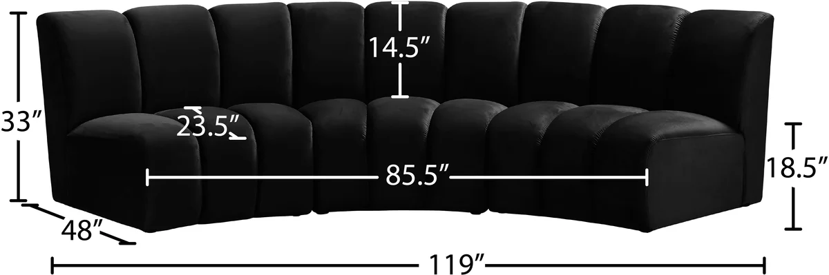 Infinity - 3 Piece Modular Sectional - Fabric - Black