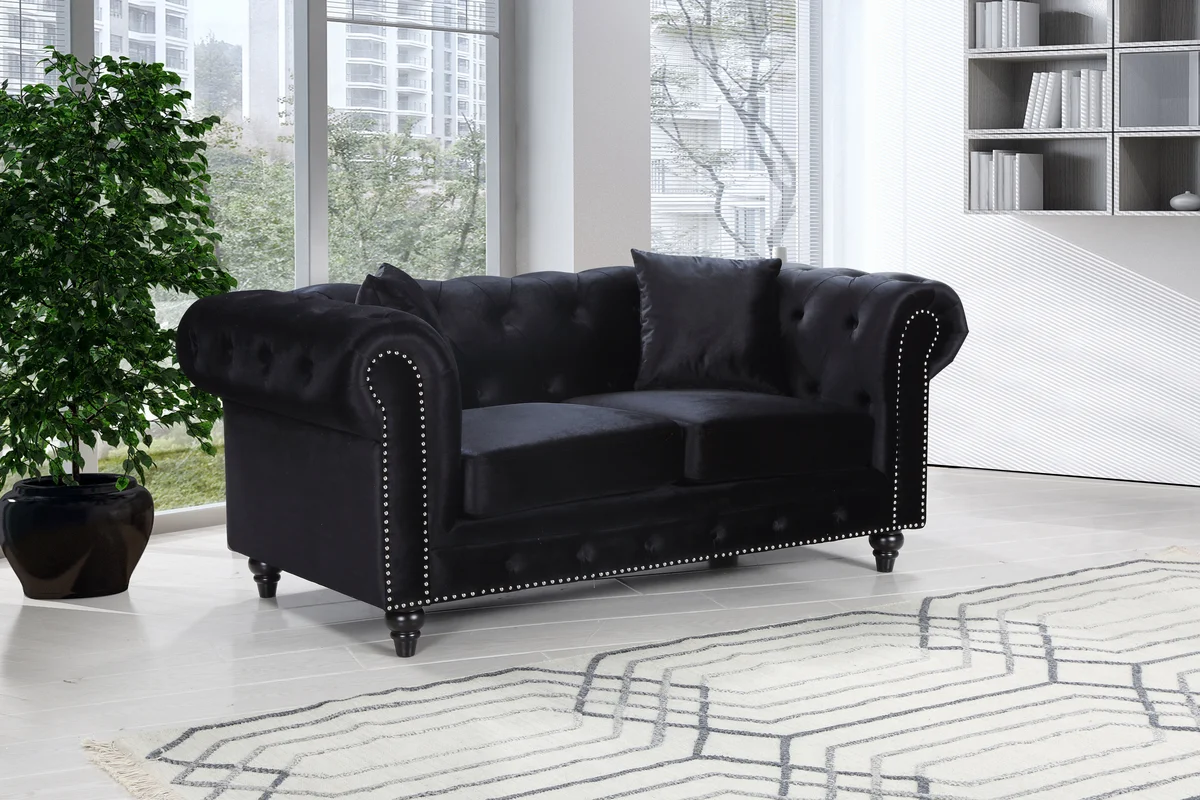 Chesterfield - Loveseat - Black - View 2