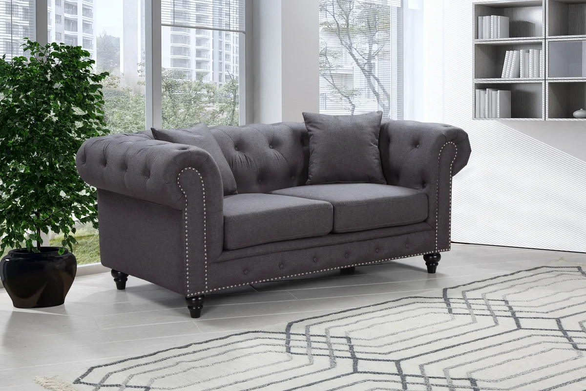 Chesterfield - Loveseat - Gray - View 2