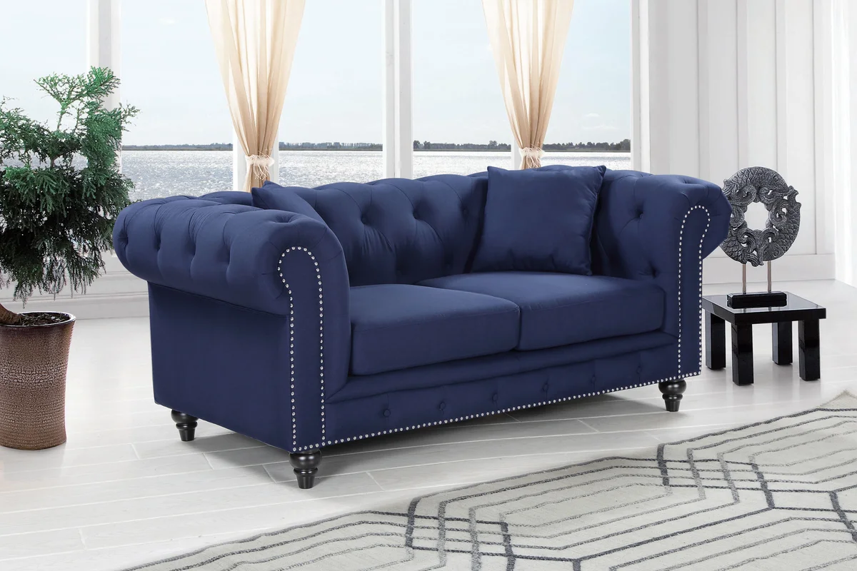 Chesterfield - Loveseat - Navy - View 2