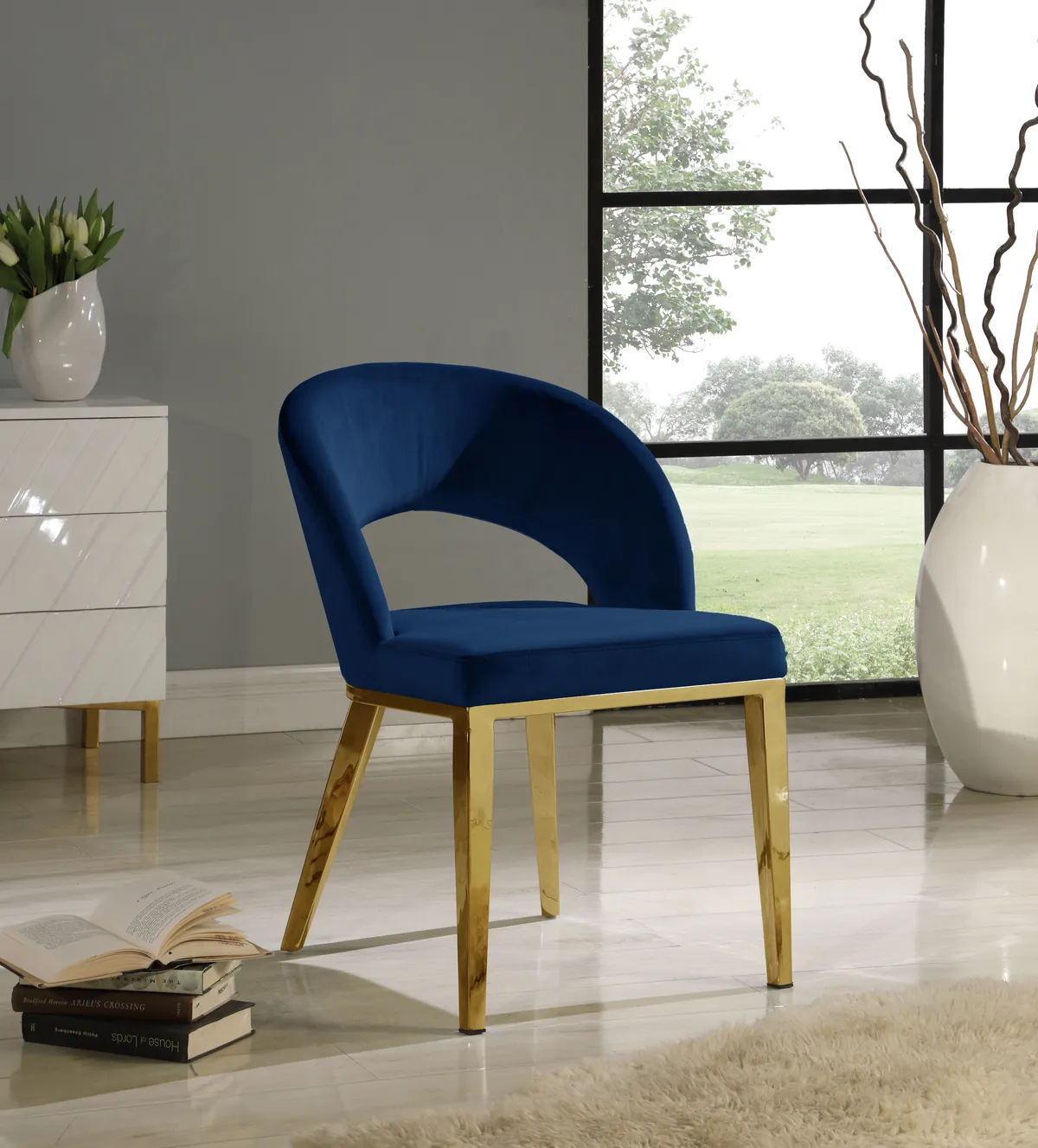 Roberto - Dining Chair - Navy - Fabric