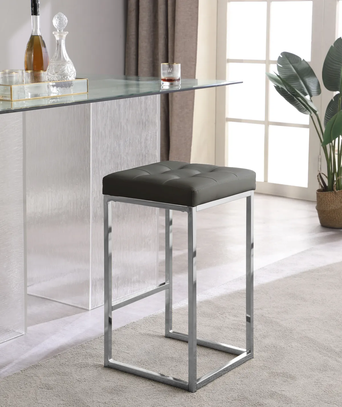 Nicola - Stool (Set of 2) - Gray - Faux Leather