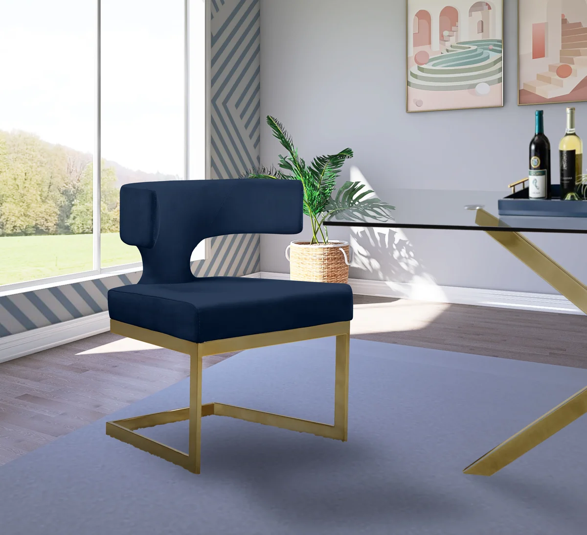 Alexandra - Dining Chair - Navy - Fabric - View 2