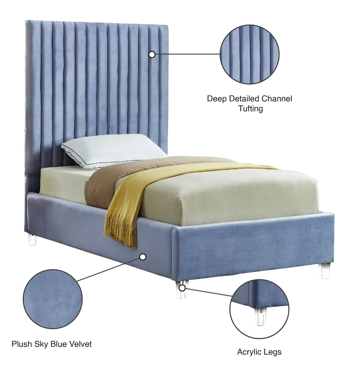 Candace - Twin Bed - Sky Blue