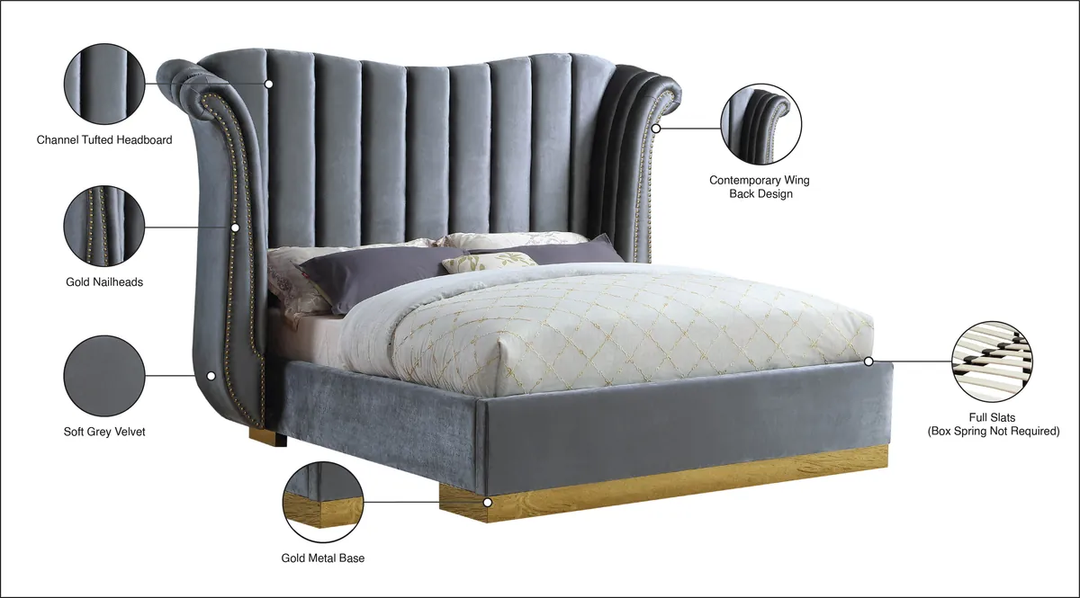 Flora - King Bed - Gray