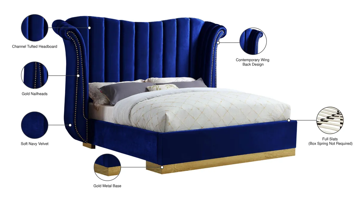 Flora - King Bed - Navy