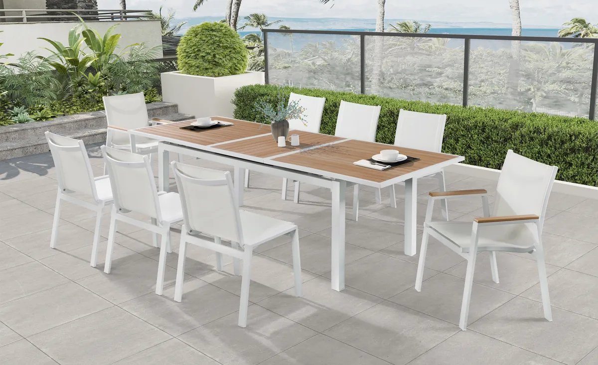 Nizuc - Outdoor Patio Dining Arm Chair With White Frame And Natural Arms (Set of 2) - White - View 2