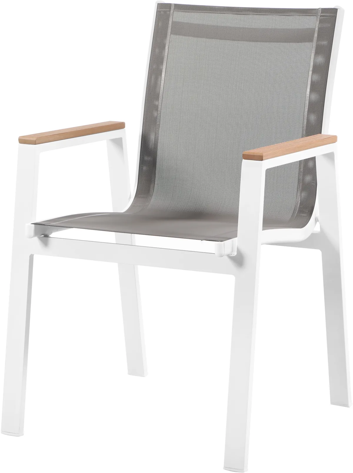 Nizuc - Outdoor Patio Dining Arm Chair With White Frame And Natural Arms (Set of 2) - Gray