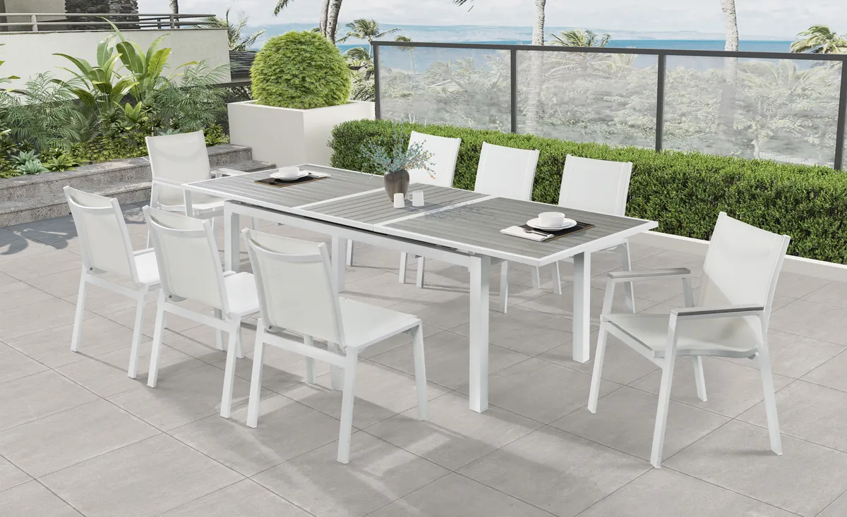 Nizuc - Outdoor Patio Dining Arm Chair With White Frame And Gray Arms (Set of 2) - White