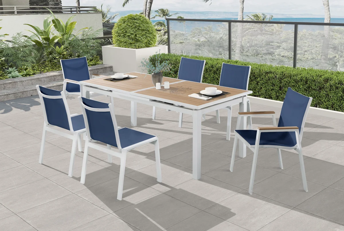 Nizuc - Outdoor Patio Dining Chair With White Frame (Set of 2) - Navy - View 2