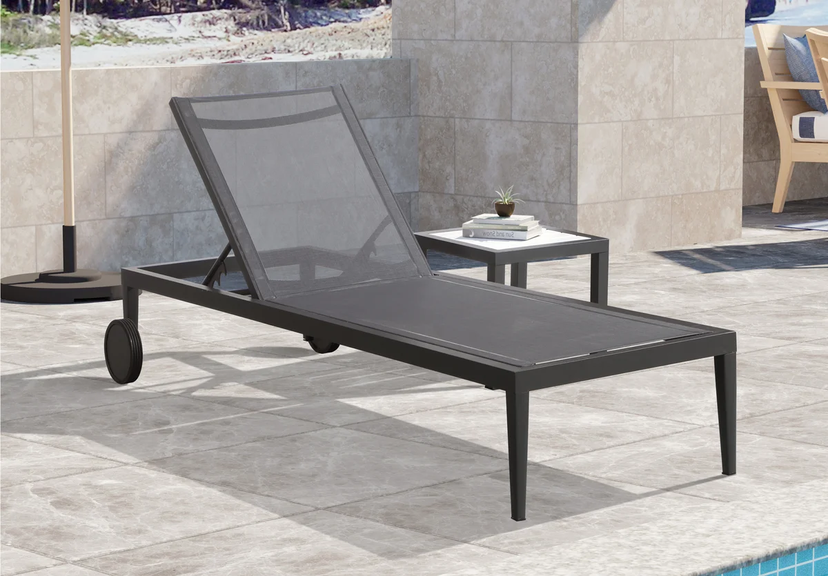 Nizuc - Outdoor Patio Chaise Lounge Chair With Gray Base - Black - View 2