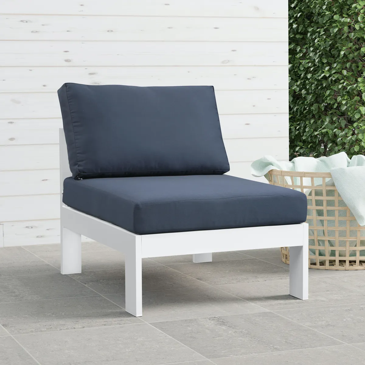 Nizuc - Outdoor Patio Armless Chair With White Frame - Navy - View 2