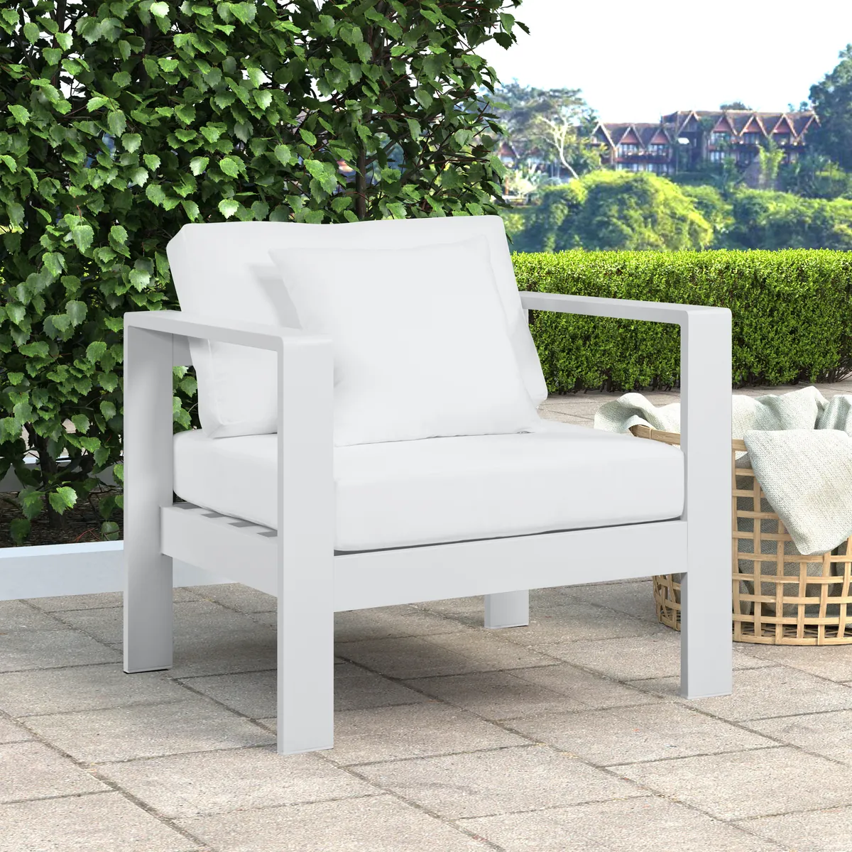 Nizuc - Outdoor Patio Arm Chair With White Frame - White - View 2