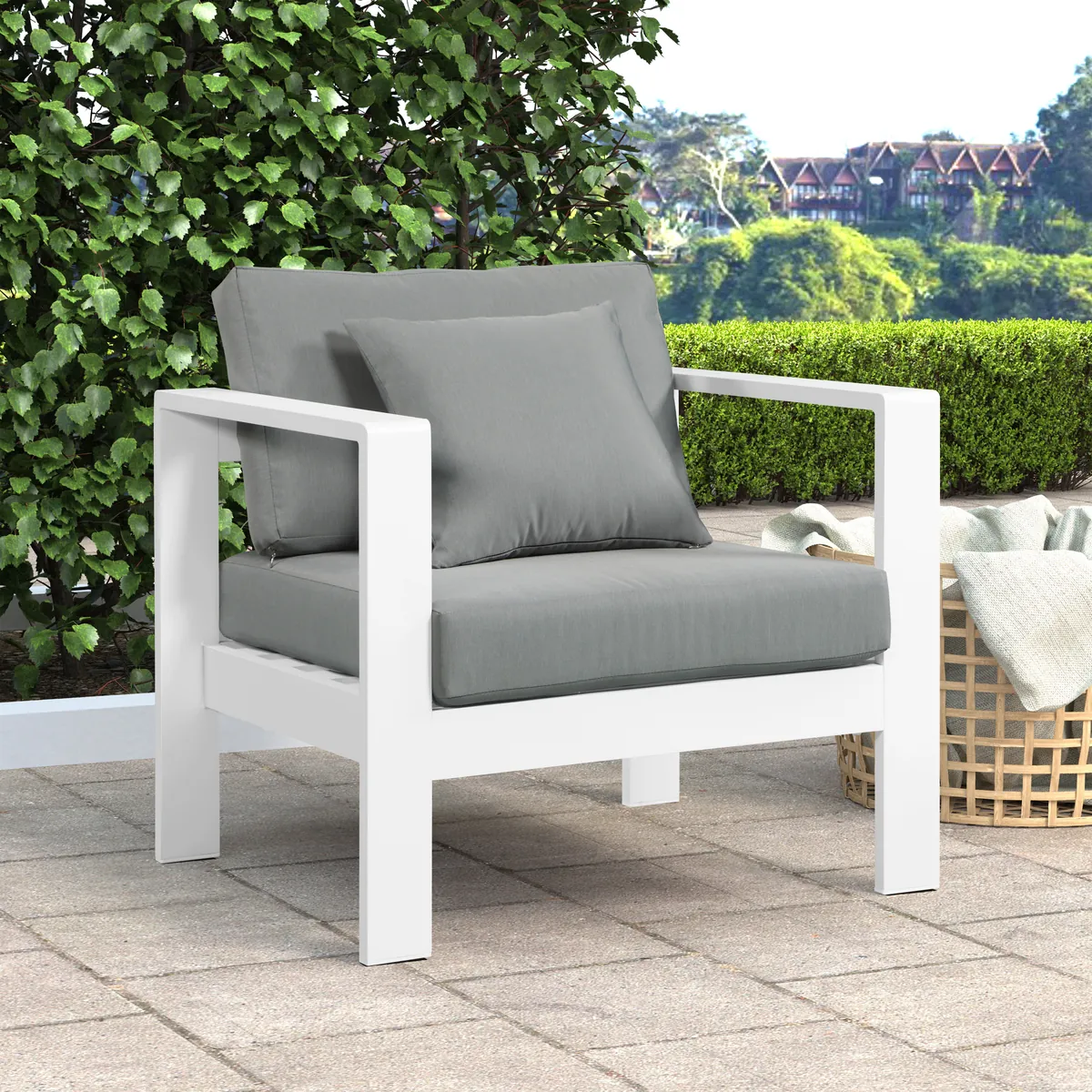 Nizuc - Outdoor Patio Arm Chair With White Frame - Gray - View 2