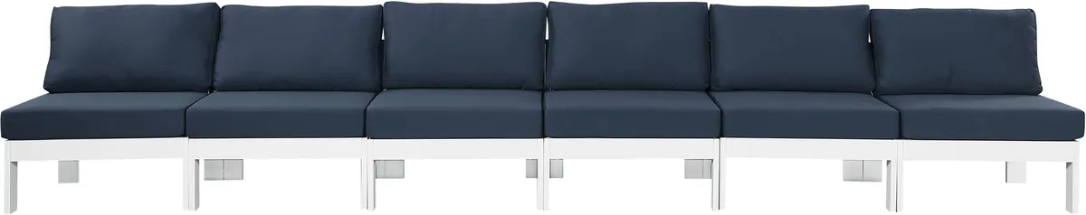 Nizuc - Outdoor Patio 6 Seat Armless Modular Sofa With White Frame - Navy