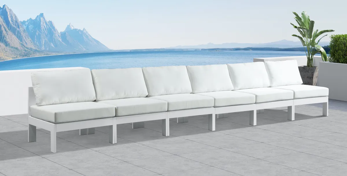 Nizuc - Outdoor Patio 6 Seat Armless Modular Sofa With White Frame - White - View 2