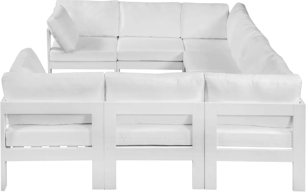 Nizuc - Outdoor Patio 8 Piece Modular U-Shaped Sectional With White Frame - White